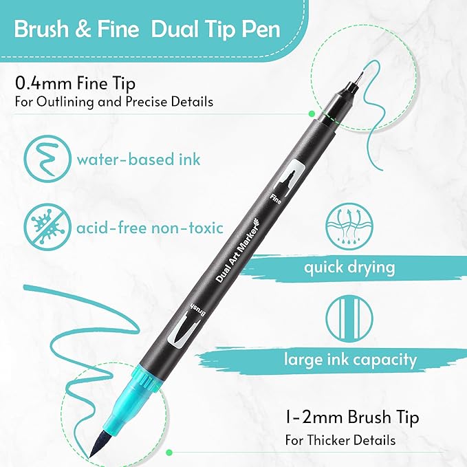 nauets 120 Colors Brush & Fine Dual Tip Watercolor Markers Set for Kids Adults Coloring Books No Bleeding Paint Pens For Drawing Note taking Planner Calligraphy Journaling Card Making Art Supplies