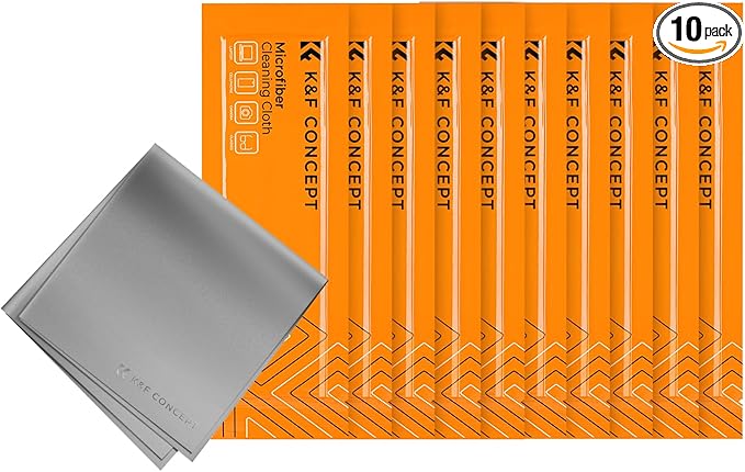 K&F Concept 10 Pack Microfiber Cleaning Cloths - Glasses Cloth for Cleaning Camera Lenses, Glasses, Screens, Cameras, Eyeglasses, LCD TV Screens, Tablets Washable