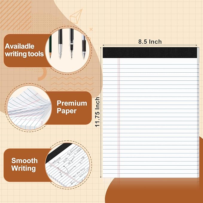 Legal Pads 8.5 X11.75, Narrow Ruled Notepads, 24 Pack, 30 Sheet/Pad, White Legal Pads, Tear Off Notepad, Perforated Writing Pad, Notebook Paper College Ruled, Notepads for Office Home School, Notepad