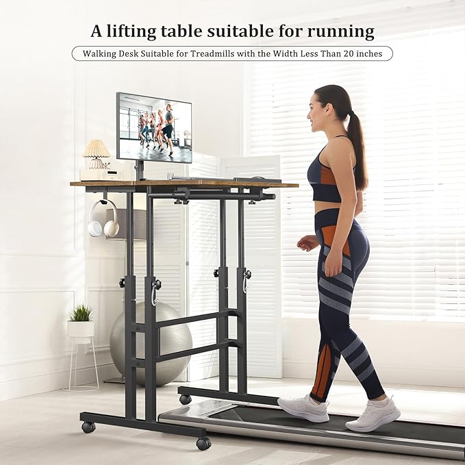Small Standing Desk with Wheels, Mobile Stand Up Desk, Portable Standing Table on Wheels for Walking Pad, Rolling Computer Desk Adjustable Height, Tall Table