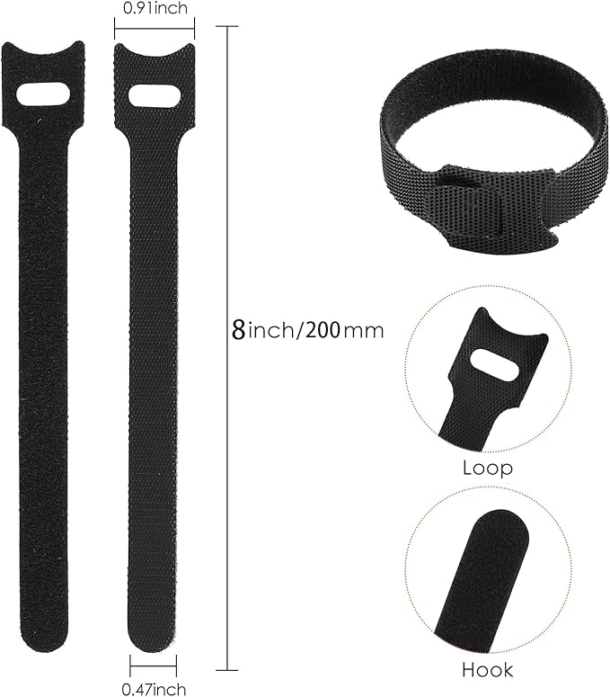 150PCS 8 Inch Reusable Cable Ties Wire Ties Cord Organizer Cable Organizer Adjustable Cable Management Black