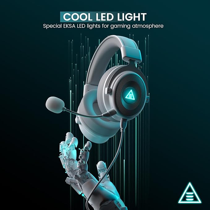 EKSA USB Gaming Headset for PC, Computer Gaming Headphones with Detachable Microphone Noise Cancelling, 7.1 Surround Sound, 50MM Driver, Wired Headset for PS4 PS5, Xbox One, Laptop (White)