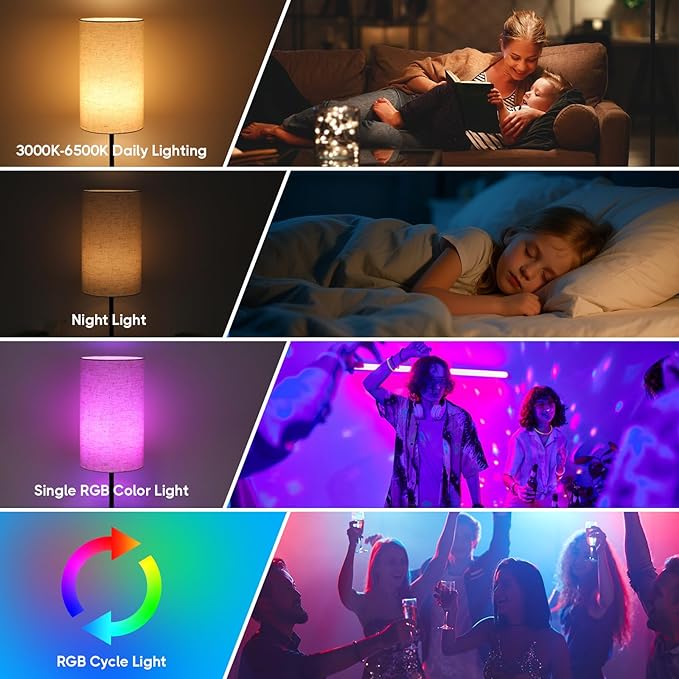 Unicozin 17Inch Table Lamp, 3 CCT 3000K/4500K/6500K & RGB Color Changing, Stepless Dimmable Bedside Lamp for Reading, Ambience Nightstand Light for Home Decor Party, Beige Shade