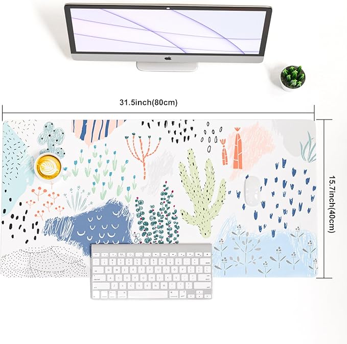 Colorful Star Large Mouse Pad, Waterproof PU Leather Abstract Desk Mat for Women Girls, Cute Desk Accessories Minimalist Home Office Decor, Kids Deak Pad Non-Slip Writing Mat 31.5" x 15.7"