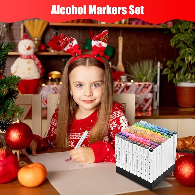 Taotree Alcohol Markers 100 Colors with Case & Holders, Dual Tips Art Coloring Markers Pens, Chisel & Fine Art Supplies Sketch Pens for Artist Kids Adult Coloring Books Drawing, Painting, Sketching