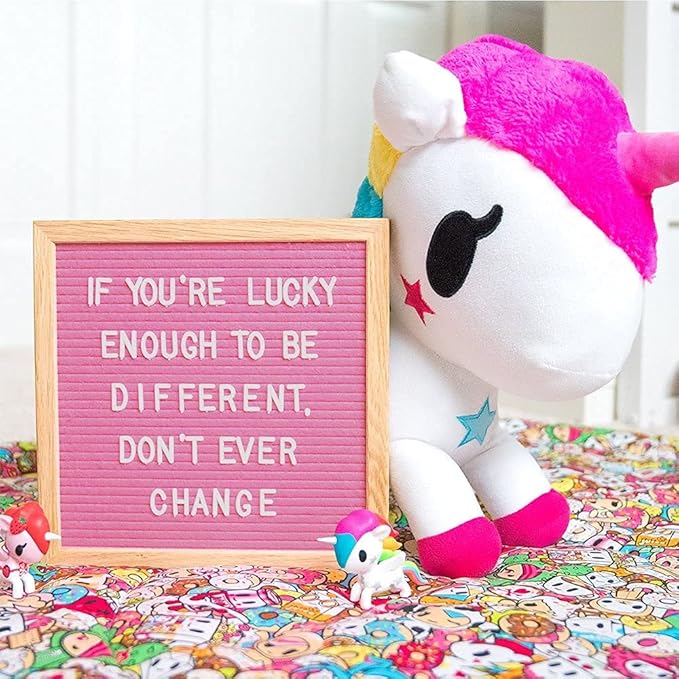 Felt Like Sharing Square Letter Board (Hot Pink Felt - 10”x10”) – Changeable Message Board with 3 Sets of Felt Board Letters – Statement Wall Sign for Quotes, Home or Holiday Decor In Oak Frame