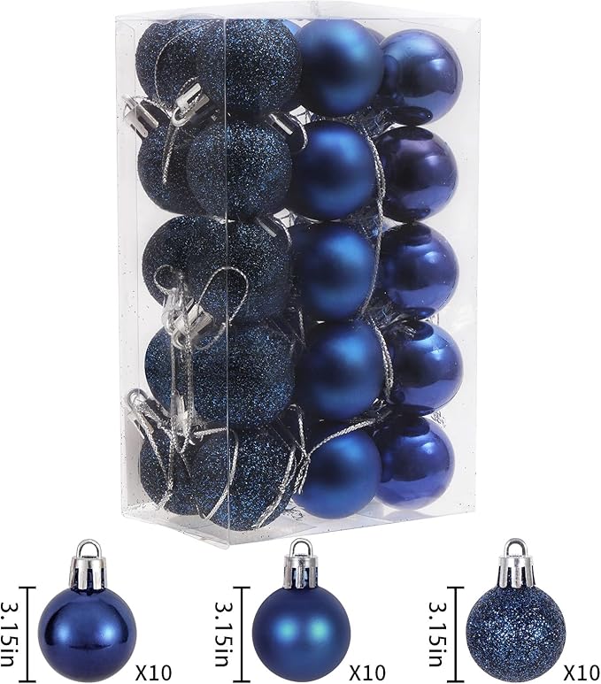 30ct Christmas Ball Ornaments, 3.15" Shatterproof Halloween Tree Decorations, Perfect Hanging Ball for Indoor/Outdoor Holiday Party Decor (Dark Blue)