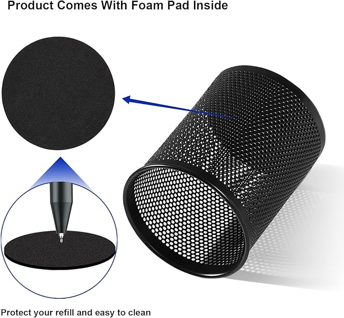 Comix Pen Holder Desk Organizer, Wire Mesh Pencil Cup with Foam Pad and Non-Slip Bottom Office Supplies Desk Accessories for Home Office School, 1 Pack