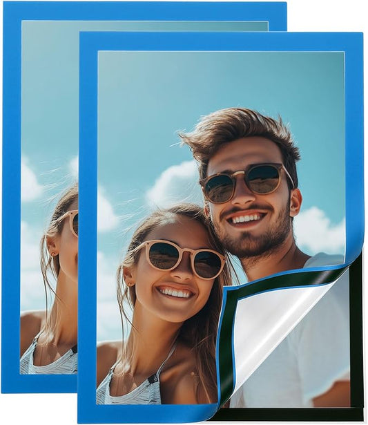 uxcell 2 Pcs Magnetic Sign Holder, 8.3" x 11.7" Self-Adhesive Magnetic Wall Signs Holder Magnetic Picture Frame Document Holder for Home Office Wall Window Displays, Sky Blue