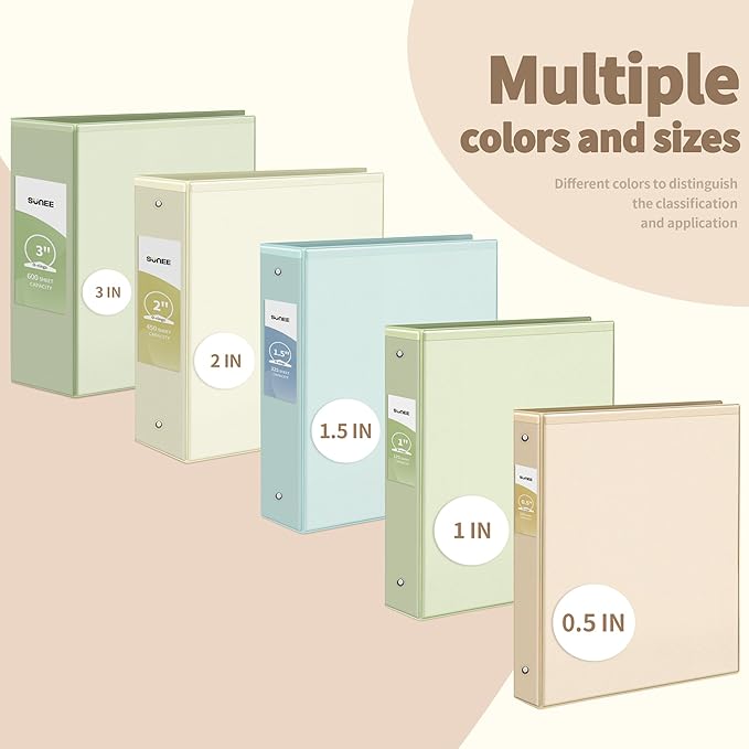 SUNEE 3 Ring Binder 1 Inch 4 Pack, Clear View Binder Three Ring PVC-Free (Fit 8.5x11 Inches) for School or Office Supplies, Neutral Aesthetic