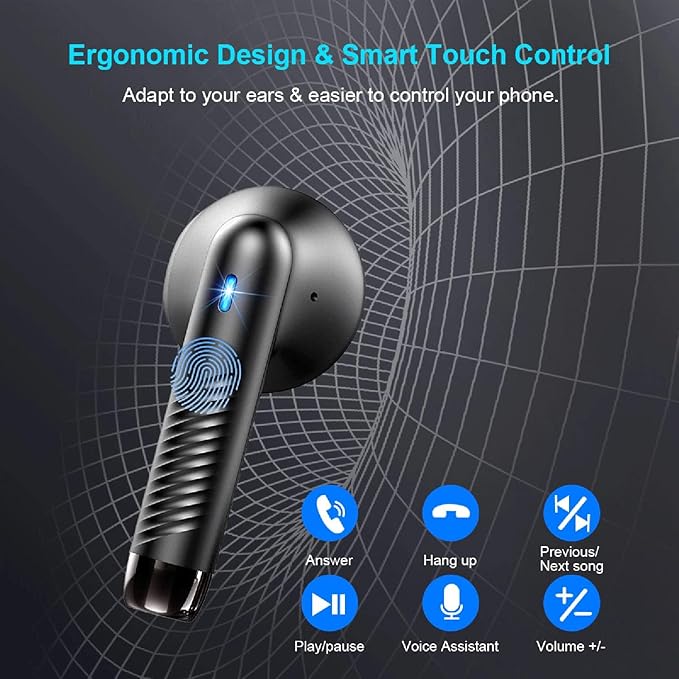 Jxrev Wireless Earbuds, Bluetooth 5.4 Headphones HI-FI Stereo, Ear Buds with 4 ENC Noise Cancelling Mic, 32H Playtime Wireless Earphones Type-C Fast Charging, IP7 Waterproof, Touch Control, Tiny Size