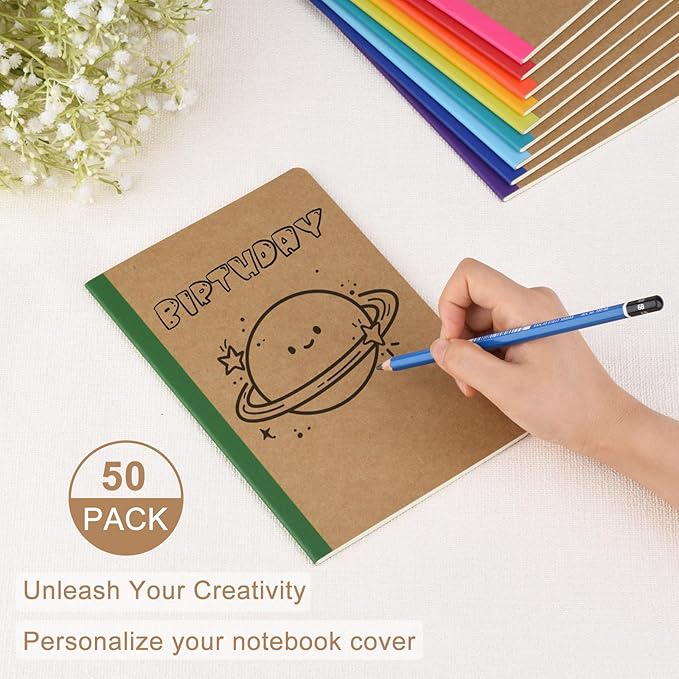 ZCZN 50 Pack Colorful Lined Notebooks Bulk, A5 Journals with 10 Colors, 60 Pages/30 Sheets, 8.3x5.5 Inch, College Ruled Paper, Travel Writing Journal Notebooks for Work,School(50 pack,10 colors)