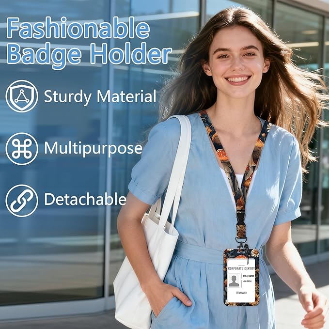 Lanyards with Id Holder, Mushroom ID Badge Holder with Retractable Lanyard, ID Holder with Badge Reel Clips, Name Tag ID Card Holder Teacher Women Doctor Office Gift