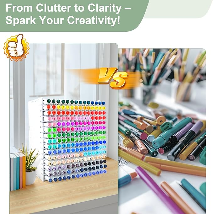 Marker Organizer, 210-Slot Marker Holder with Adjustable Dividers, Marker Storage Organizer for Desk, Home, Office, Craft Room, and Classroom