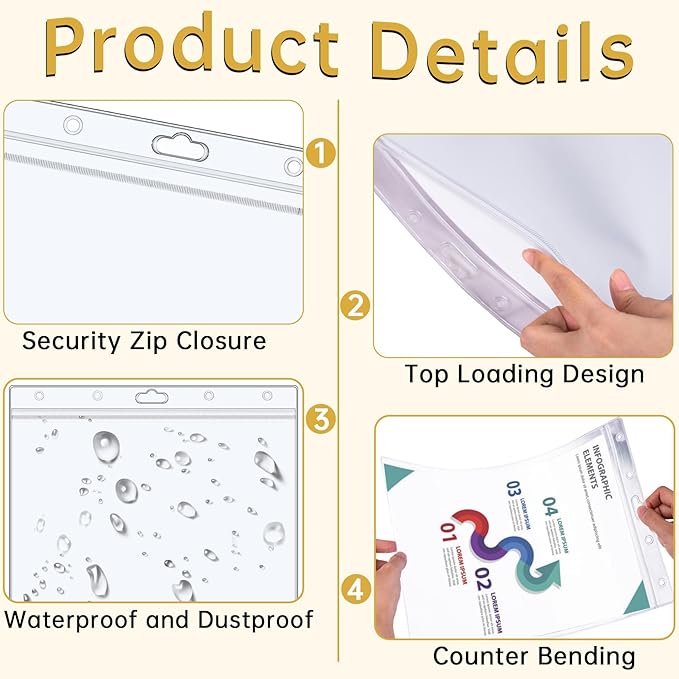 12PCS Hard Sheet Protectors 8.5 x 11 Waterproof Resealable Zip Paper Page Protectors Clear Rigid Plastic Sleeves for Photos Certificate, Heavy Duty Document Holder Wall Sign Holder, Vertical
