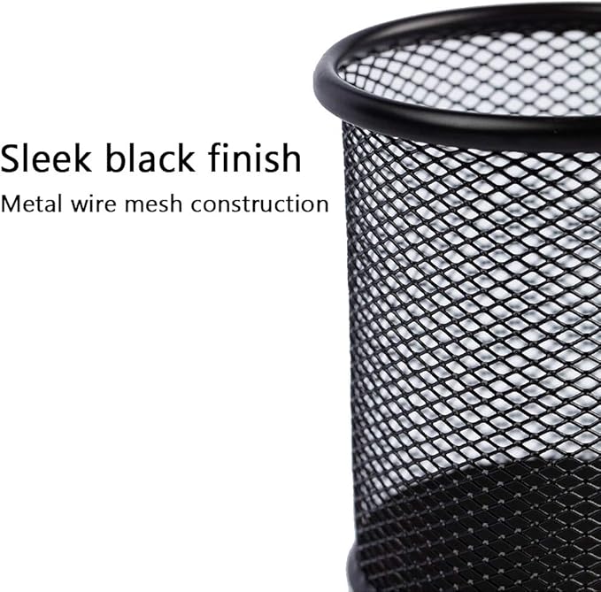 Ameceres 4 Packs Wire Mesh Pencil Holder Metal Pen Cup Desk Pen Organizer Case Pencil Jar Black for Office Home (DeepPink)