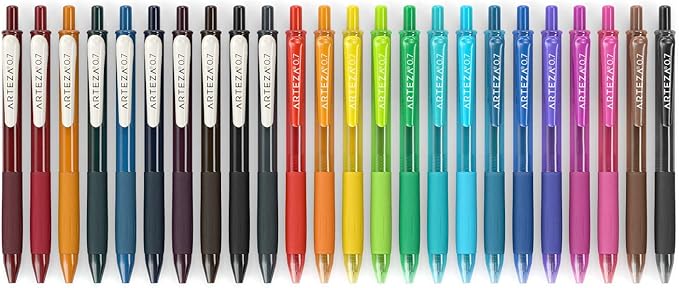 Arteza Colored Gel Pens, Pack of 24, 10 Vintage and 14 Vibrant Colors, Fine 0.7 mm Tip, Retractable, Art Supplies for Journaling, Drawing, Doodling, and Notetaking