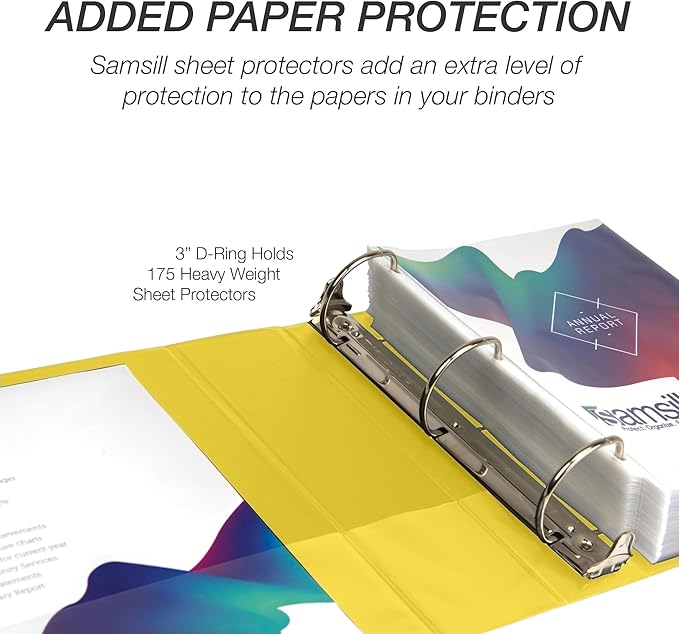 Samsill Durable 3 inch 3 Ring Binder, Made in USA, D Ring Binder, FSC 100% Recycled Chipboard, Yellow, 12 Pack