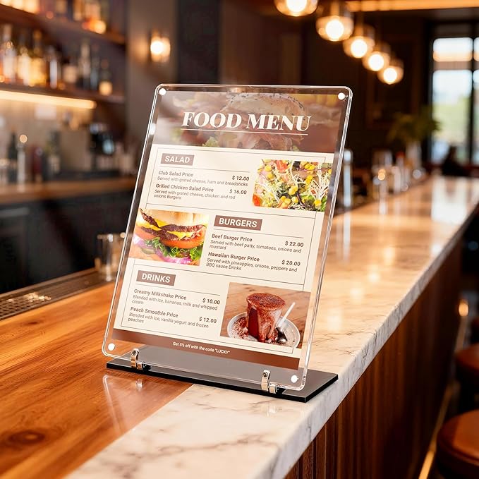 8.5"x11" Acrylic Sign Holder, 180°Adjustable Double-Sided Table Paper Display Stands For Office, Magnetic Clear Code Sign Menu Holder For Store