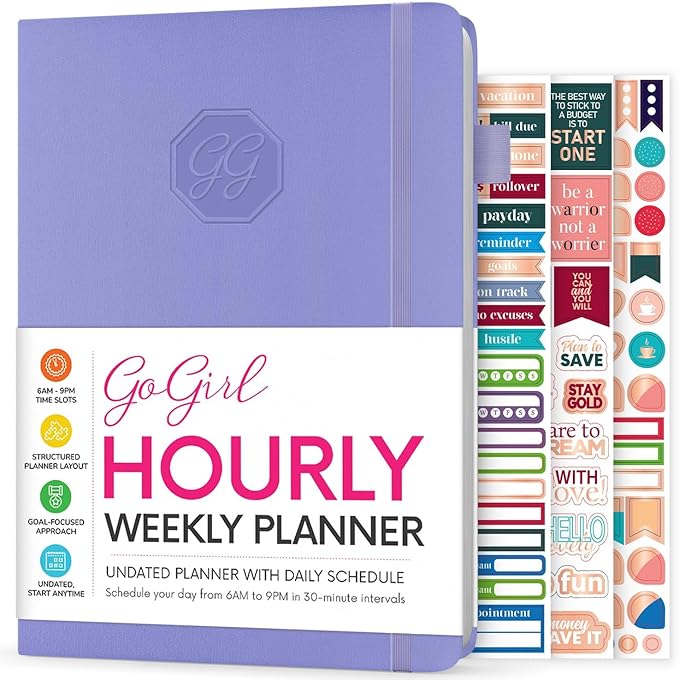 GoGirl Weekly Schedule Planner – Hourly Work & Life Planner with Time Slots – Vertical Agenda Organizer for Daily Productivity, A5 (Lavender)
