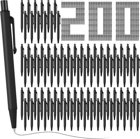 Geyoga 200 Pcs 4'' Mini Black Pens Bulk 0.7 mm Fine Point Small Retractable Ballpoint Pens with Clip for Notebook School Office(Black)