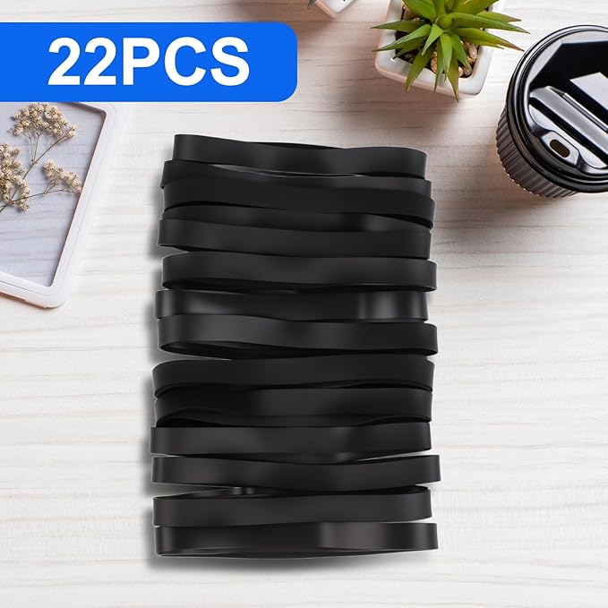 Large Rubber Bands Heavy Duty, 22 Pcs Size 107 Black Rubber Bands, Elastic Bands Suitable for Office Supplies and Trash Cans.