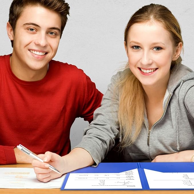 Dunwell Plastic Folders with Pockets (Blue, 3 Pack), 2 Pocket Poly Folders for School, Home or Office, Durable Acid-Free Poly, Includes Removable Adhesive Labels