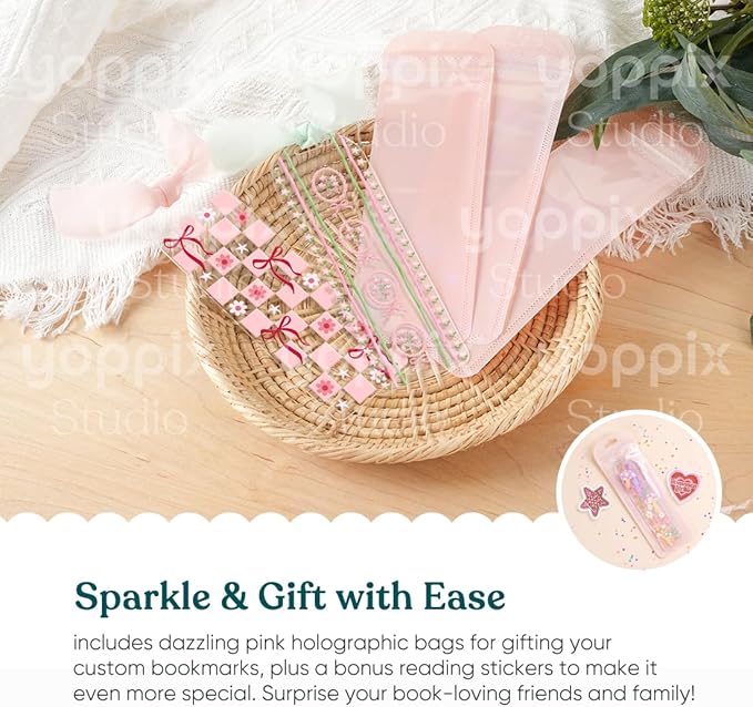 6x2” Acrylic Bookmark Blanks- 20 Set Bookmark Making Kit with 20 UV DTF Stickers About Bow Theme 20 Ribbon 80 Bookish Stickers for DIY Your Crafts Gift for Book Lover