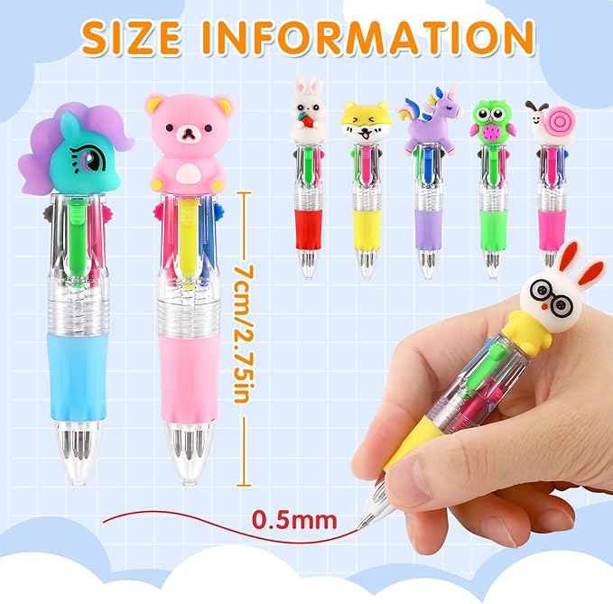 arscniek 100Pcs Multicolor Pen in One, 4-in-1 0.5mm Fine Point Cute Pens, Fun Kawaii Ballpoint Pen for Party Favors, Classroom Prizes, Teacher School Supplies, Bulk Gifts for Students