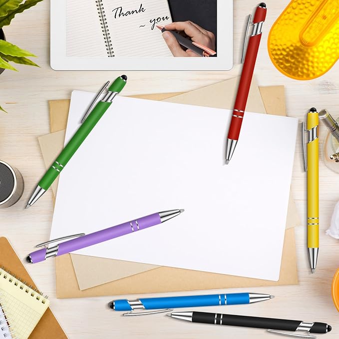 Tenare 12 Pieces Ballpoint Pen with Stylus Tip, 1.0 mm Black Ink Metal Pen 2 in 1 Stylus Pen for Touch Screens, Stylus Ballpoint Pen(Bright Color)