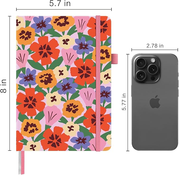 &And Per Se Dotted Journal Notebook for Women&Men with Pattern, A5 Hardcover, 160 Pages 100GSM Thick Dotted Paper, 3 Sheets of Stickers Included(Elegant Florals)