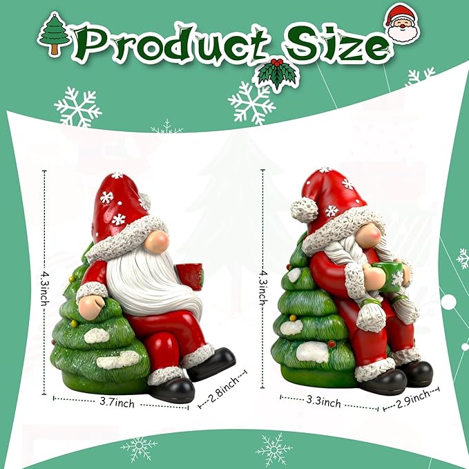 Christmas Gnome Decorations for Home 2 PCS Xmas Tree Figurines Indoor Collectible Table Decor Cute Holiday Ornaments for Holiday