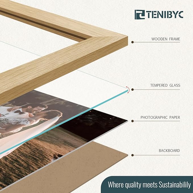 9x12 Frame Set of 3 - Natural Oak, 9 x 12 Wood Picture Frame, HD Tempered Glass, Table or Wall Display