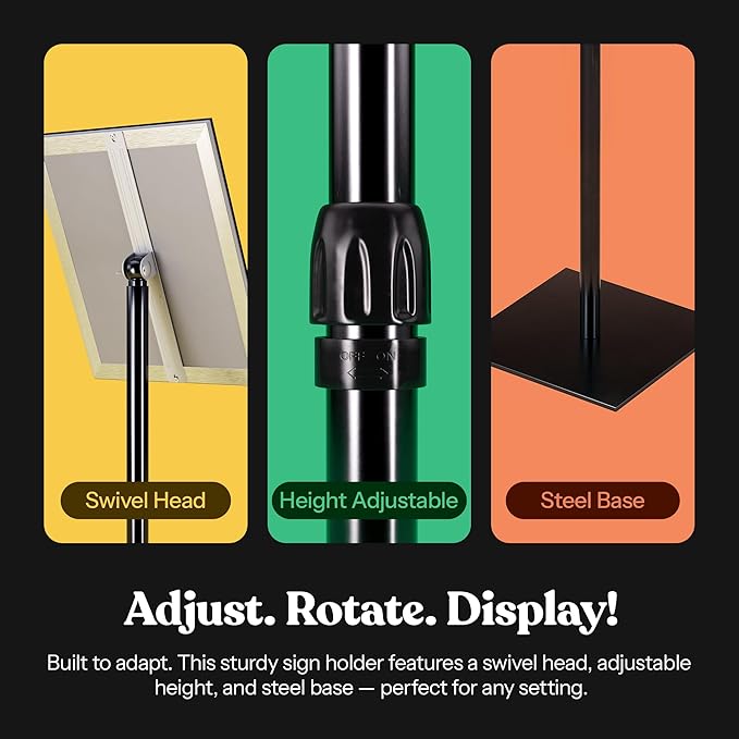 Adjustable Heavy Duty Pedestal Sign Holder - 8.5x11 Inch Vertical & Horizontal Poster Stand with Heavy Square Base for Display, Advertisement & Outdoor Signs