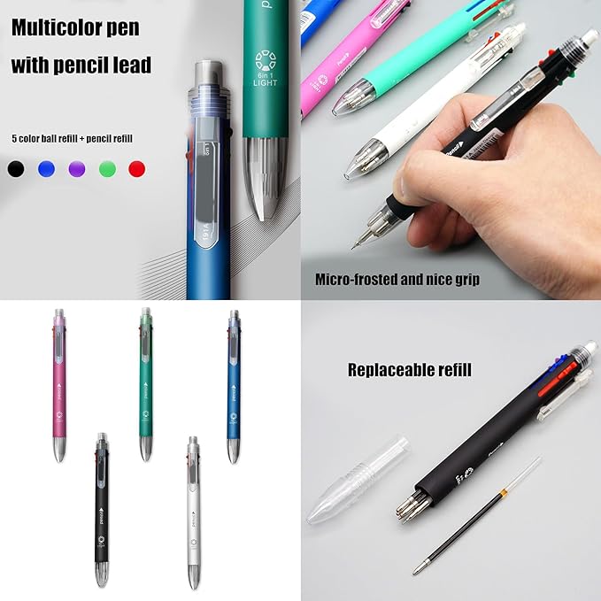 Multifunctional Mechanical Pencil 5 Color-in-1 Ballpoint Pen Retractable Multicolor Ballpoint For Student Teacher Erasable