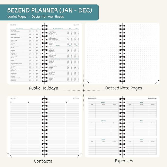 BEZEND Pocket Calendar 2026 Weekly and Monthly (3.5" x 6" Spiral) Small Daily Planner for Purse (Jan-Dec) with Notes & Expenses, Inner Pocket, Pen Holder, Vegan Leather Softcover - Sky Blue