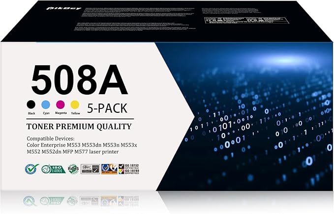 508A Toner Cartridge Combo Pack (5-Pack, 2Black/1Cyan/1Magenta/1Yellow) Compatible 508A 508 Toner Cartridges CF360A CF361A CF362A CF363A Replacement for M553 M552 553 MFP M577 Series Printer