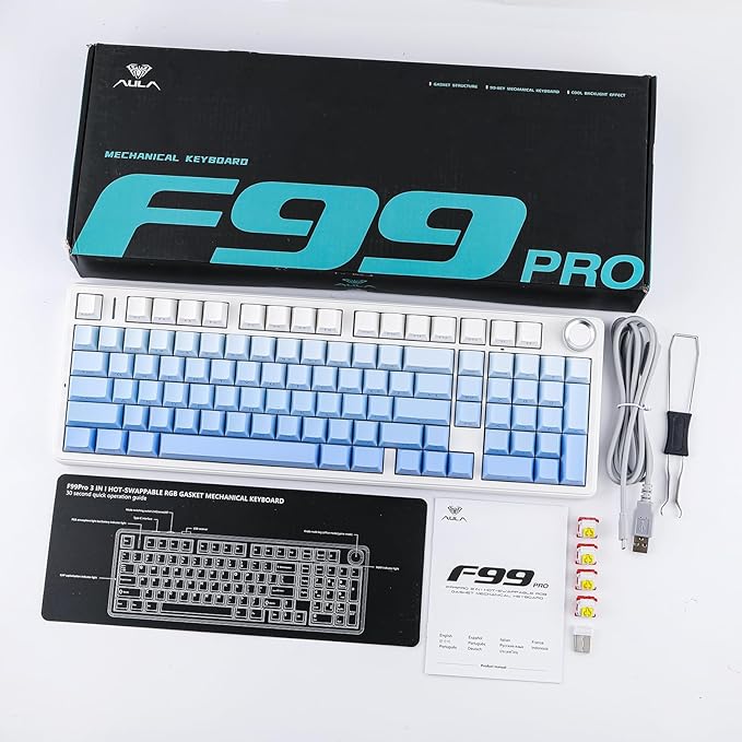 EPOMAKER X Aula F99 PRO Wireless Gaming Keyboard with 8000mAh Battery, Hot Swappable Creamy Keyboard, 2.4GHz/Type-C/BT5.0, NKRO, RGB Backlit for Win/Mac/Gaming (Blue Gradient)