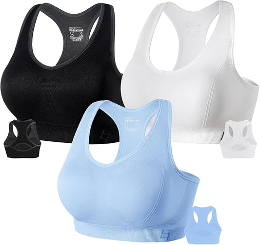 FITTIN Racerback Sports Bras for Women - Padded Seamless Support Bra for Yoga Gym Workout Fitness