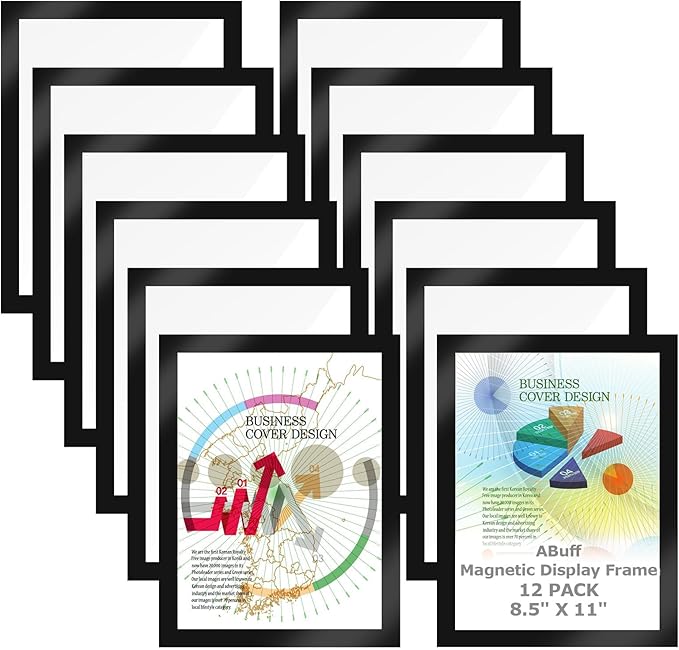 12PCS Magnetic Signs Holder 8.5 x 11, Self Adhesive Wall Mount Magnetic Picture Frames, Business Sign Holder Paper Holder with Strong Magnetic Border, Magnetic Frame for Wall Window Office