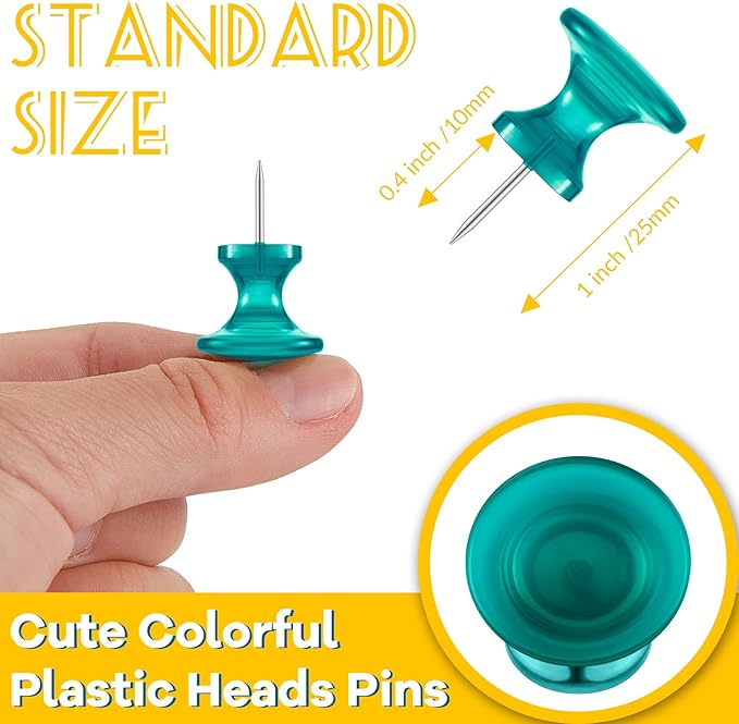Outus 100 Pcs Giant Push Pins Large Thumb Tacks Plastic Heads 1 Inch Jumbo Push Pins for Cork Board Map Posters Office School(Rose Red, Clear, Dark Blue, Dark Green, Yolk Yellow)