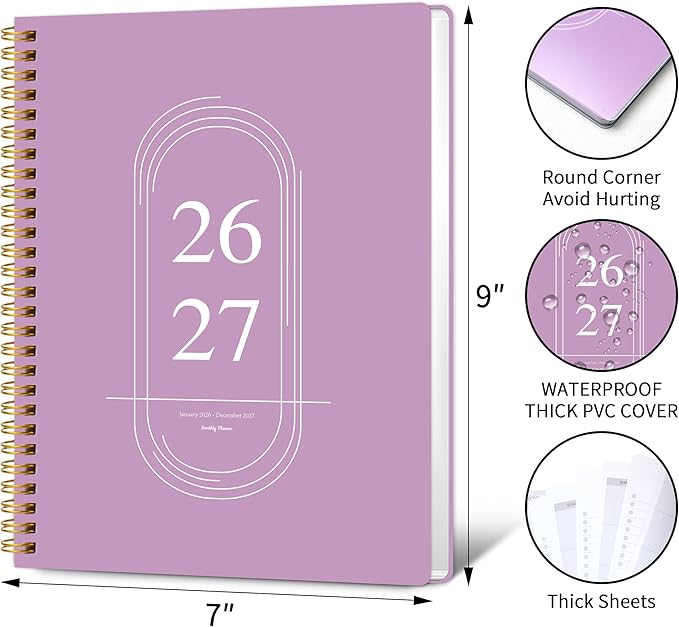 Monthly Planner 2026-2027 - 2 Year Monthly Planner Calendar 2026-2027, Jan. 2026 - Dec. 2027, 7.3" * 9.5", 24 Months Calendar Planner with Note Pages, for Office, School Home Planning - Purple