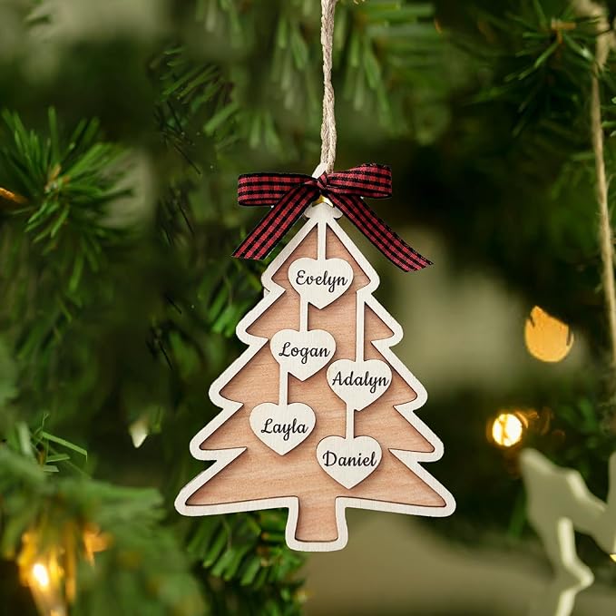 Personalized Christmas Ornaments with Name,Wooden Christmas Tree Ornaments 2025 with Custom Family Name for Kids Adults,Xmas Ornaments for Christmas Tree Gifts (03-Christmas Tree Ornaments)