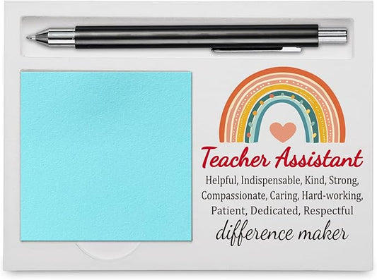 Teacher Assistant Office Supplies Sticky Note Holder Decor, Teacher Assistant Thank You Appreciation Gifts for Women Men Self-Stick Note Pad Holders YBB09