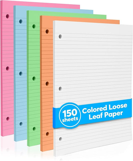 Colored Notebook Paper – 8.5 x 11, 150 Sheets – Thick 80 gsm College Ruled Colorful Loose Leaf Filler Paper – 3-Hole Punched Binder Papers for School, Office, and Journaling (Neon)