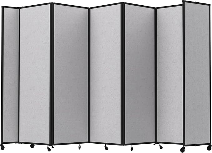 Versare Room Divider 360 Portable Wall Partition | Folding Panels | Large Freestanding Divider | Locking Wheels | Temporary Room Separator | 14' x 7'6'', Slate