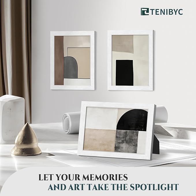 9x12 Picture Frame 4 Pack - White Solid Wood Poster Photo Frame - Tempered Glass - Woodgrain Series - Room, Office, Gallery, Studio Display - Tabletop & Wall Hanging