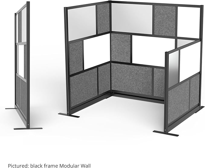 Stand Up Desk Store Workflow Modular Wall | 70'' x 70'' Wall | Expandable Partition Room Divider with Rearrangeable Frosted Acrylic, Sound Absorbent and Whiteboard Wide Panels (Black Frame)