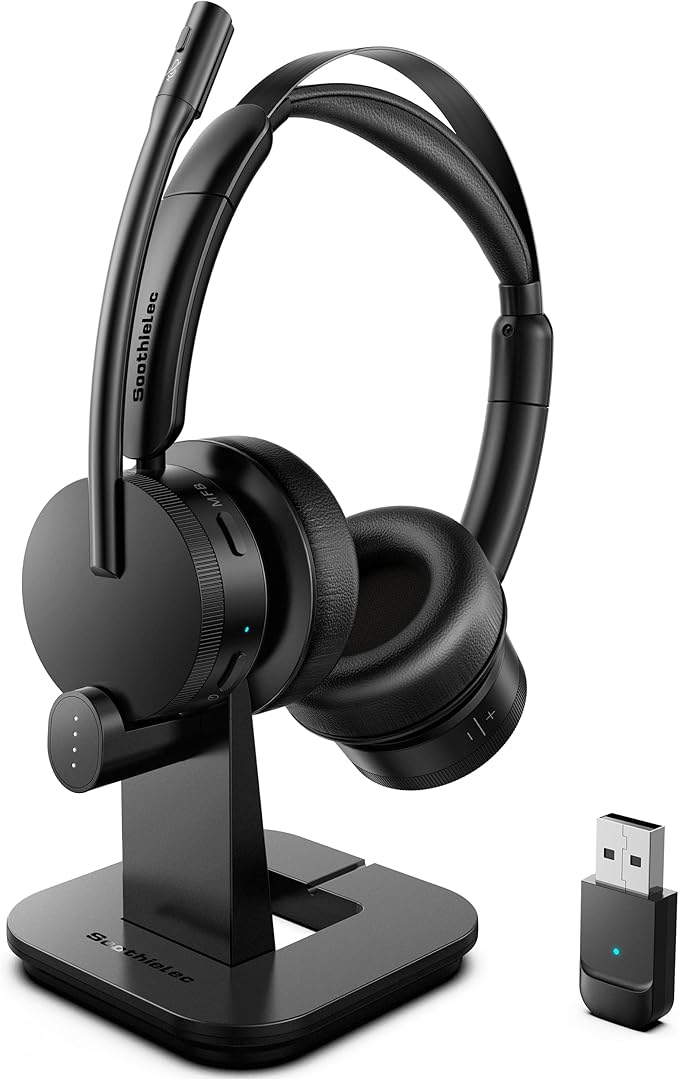 Wireless Headset with Mic for Work(Upgrade Volume Knob & Charging Indicator), Bluetooth Headset with Microphone for PC, with Noise Cancelling/Mute/USB for Call Center/Office/Home/Computer/Teams/Zoom