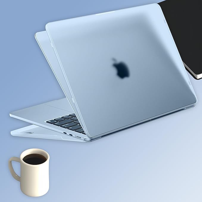 KEROM SkyBlue Case for MacBook Air 13 inch 2025-2022 M4 M3 M2 A3240 A3113 A2681, MacBook Air M4 13 inch Case, Frosted Matte Plastic Hard Shell & Keyboard Cover for Mac Air 13.6 inch, Sky Blue Clear